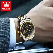 OLEVS 2895 Classic Gold Black Men's Watch Multi-function Roman Scale Wristwatch