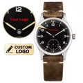 Custom Logo Watch for Men, Custom Watch Dial, Military Quartz, Arabic Dial, BGW9 & C3 Lume, Domed Crystal, VD78, Leather Strap