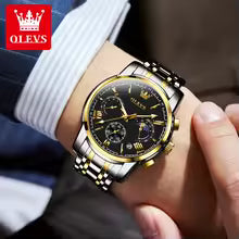 OLEVS 2895 Classic Gold Black Men's Watch Multi-function Roman Scale Wristwatch