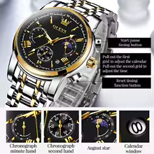 OLEVS 2895 Classic Gold Black Men's Watch Multi-function Roman Scale Wristwatch